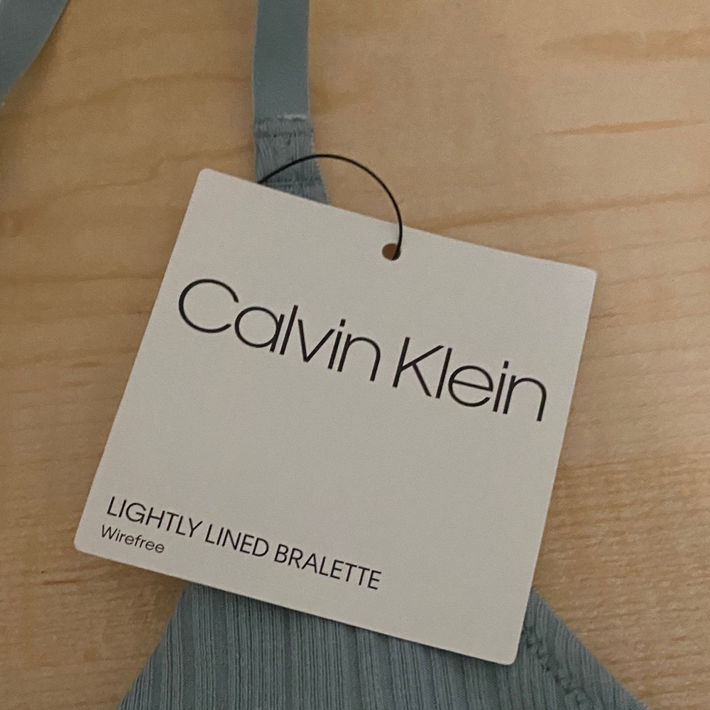 Calvin Klein Dusty Blue Ribbed Racerback Bralette - Picture 2 of 4